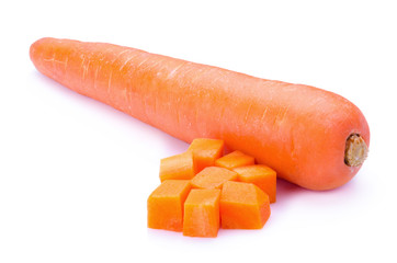 Diced carrots on white background