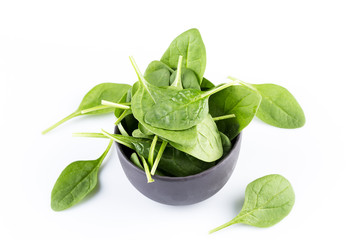Green spinach on a white background