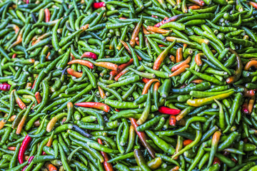 Green chili peppers, closeup view