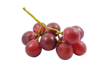 Bunch of red grapes on white background