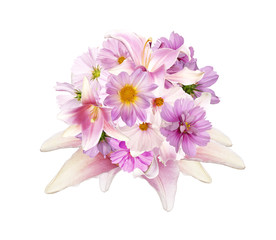 Abstract floral assorted Beautiful bouquet pink flowers  on white background isolated