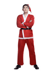 Asian man in santa claus costume