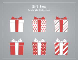 Set of variety red gift box, minimal flat design vector illustration.