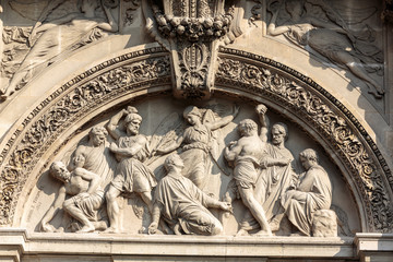 Church of Saint-Etienne-du-Mont in Paris near Pantheon. It contains shrine of St. Genevieve -...