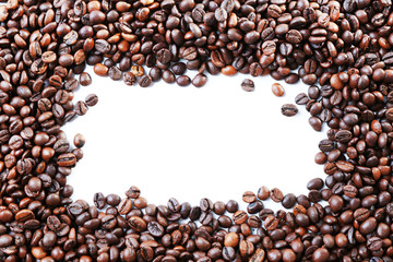 Coffee beans frame on white background