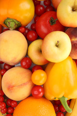 Naklejka na ściany i meble Colourful, juicy, tasty, healthy fruit and vegetables background