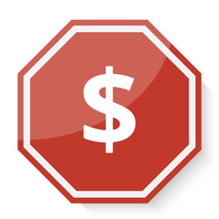 White Dollar icon on red stop sign web app