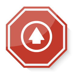 White Arrow Up icon on red stop sign web app