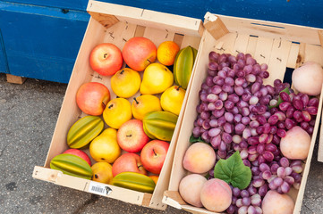boxes full of fruits