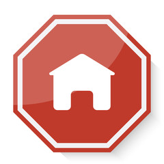 White Home icon on red stop sign web app