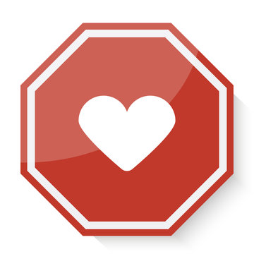 White Heart icon on red stop sign web app