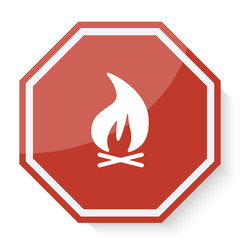 White Bonfire icon on red stop sign web app