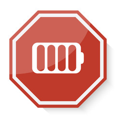 White Battery icon on red stop sign web app