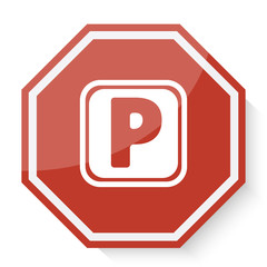 White Parking icon on red stop sign web app