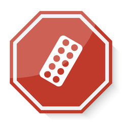 White Tablet Strip icon on red stop sign web app