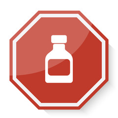 White Medicine Bottle icon on red stop sign web app