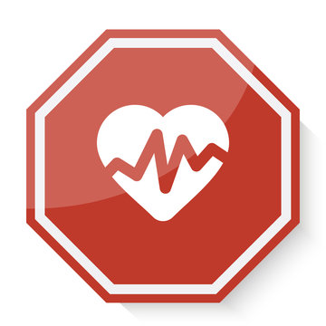White Heart Rate Pulse icon on red stop sign web app
