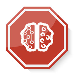 White Brain icon on red stop sign web app
