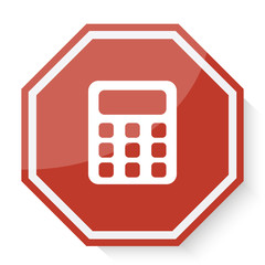 White Calculator icon on red stop sign web app