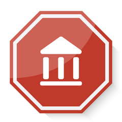 White Institution icon on red stop sign web app