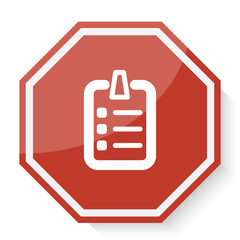 White Checklist icon on red stop sign web app