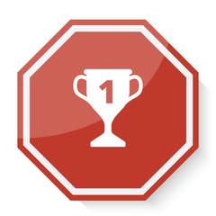 Fototapeta premium White Trophy icon on red stop sign web app
