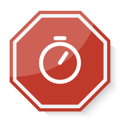 White Timer icon on red stop sign web app