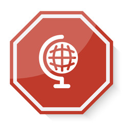 White Earth Globe icon on red stop sign web app