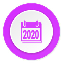 new year 2020 violet pink circle 3d modern flat design icon on white background