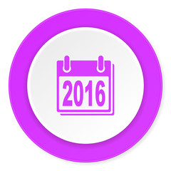 new year 2016 violet pink circle 3d modern flat design icon on white background