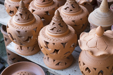 Earthenware brown handmade clay pots