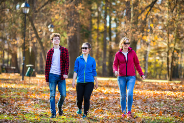 People walking in city park