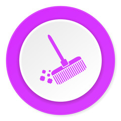 broom violet pink circle 3d modern flat design icon on white background