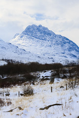 Fototapeta na wymiar Mount Tryfan in Ogwen Valley with snow in Snowdonia National Park, Ogwen, Conwy, North Wales, UK, Britain