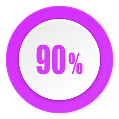 90 percent violet pink circle 3d modern flat design icon on white background
