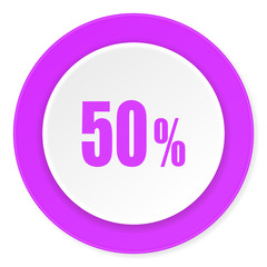 50 percent violet pink circle 3d modern flat design icon on white background