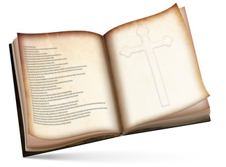 Buch, Bibel mit Kreuz, freigestellt