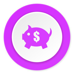 piggy bank violet pink circle 3d modern flat design icon on white background