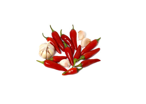 hot pepper chili and garlic isolated on white bacground