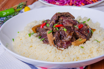 rabbit stewed in red wine with vegetables
