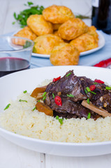 rabbit stewed in red wine with vegetables