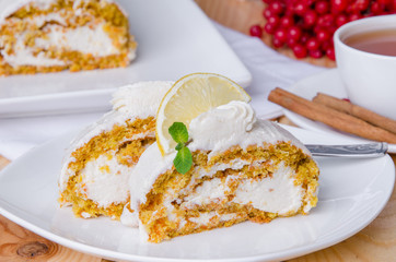 Carrot roll cake with cream cheese