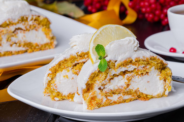 Carrot roll cake with cream cheese