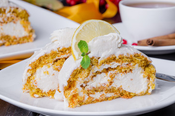 Carrot roll cake with cream cheese