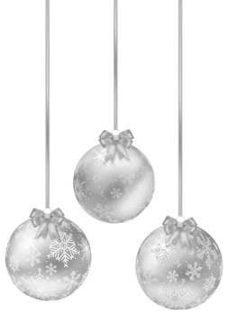 Set of shiny silver christmas balls on white background