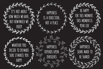 Set of Inspiration hand drawn quotes about Happiness