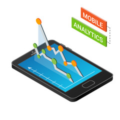 Isometric smartphone with graphs.  Mobile analytics concept.