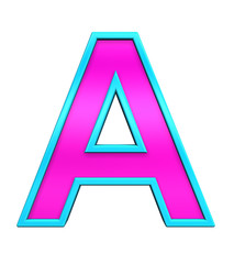 One letter from pink glass with blue frame alphabet set, isolated on white. Computer generated 3D photo rendering.