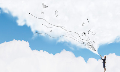 Businesswoman play pipe