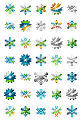 Set of abstract colorful snowflake logo icons, winter concepts, clean modern geometric design